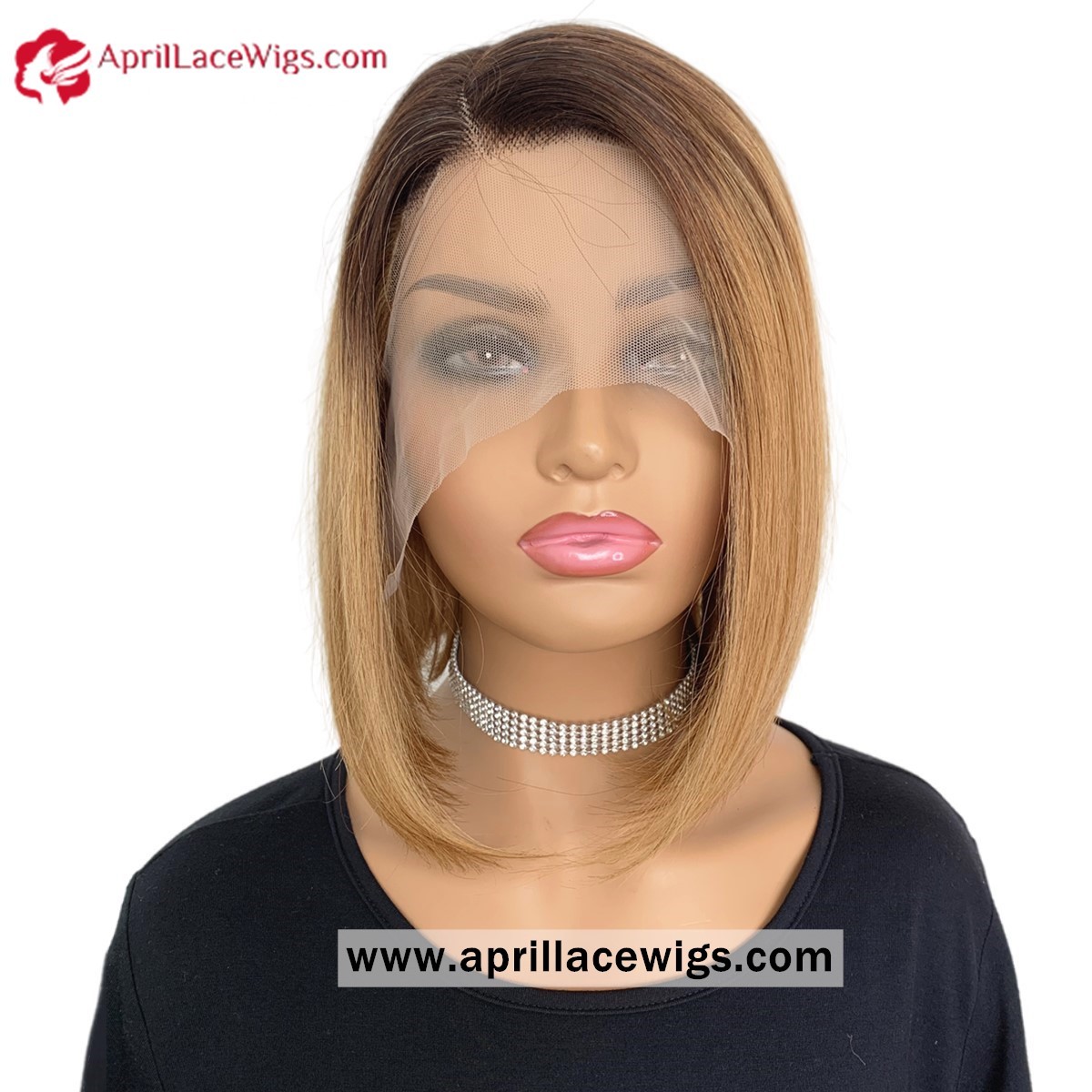 Ombre Honey Brown Bob Style Glueless T Part Lace Wig