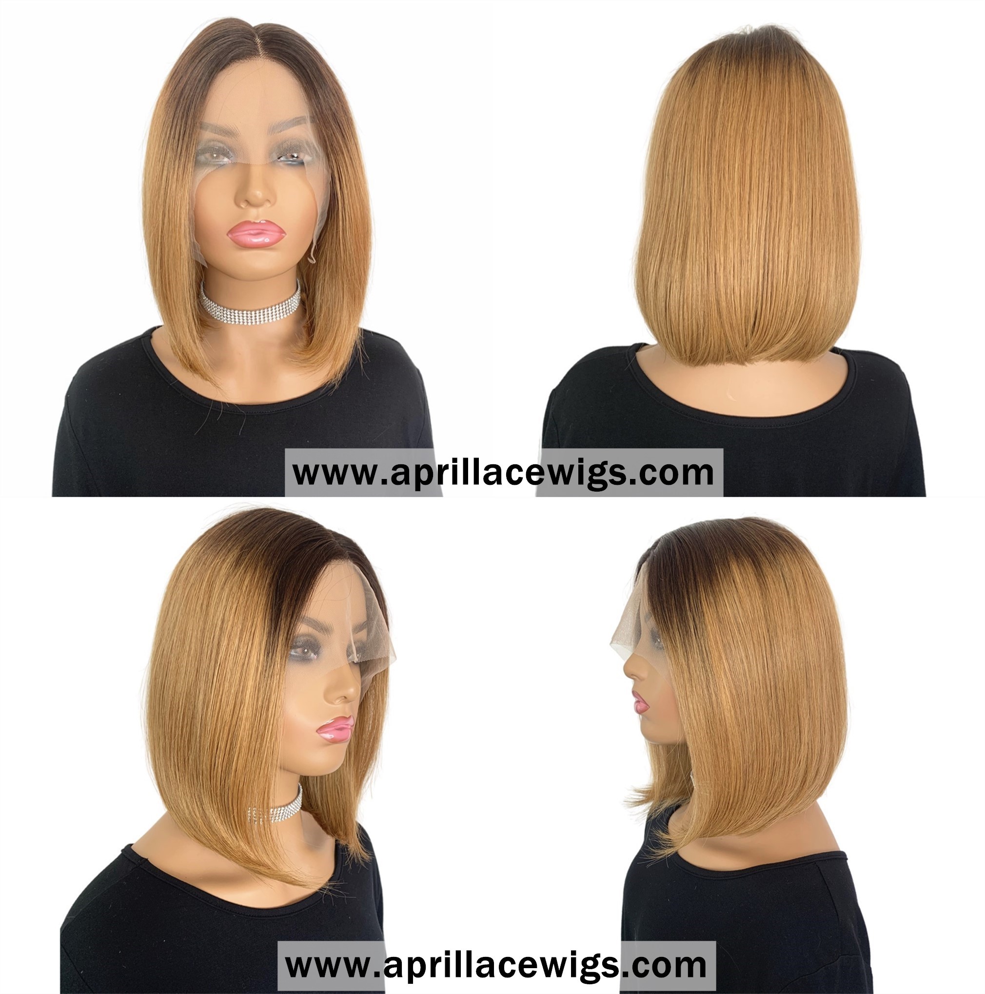 Ombre Honey Brown Bob Style Glueless T Part Lace Wig
