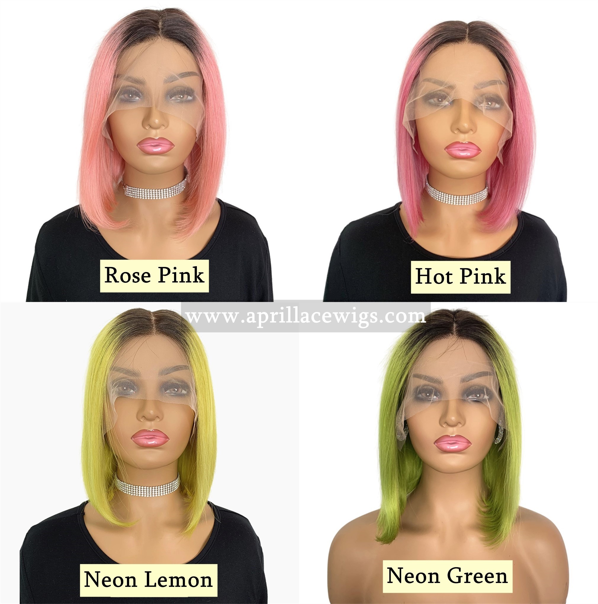 Neon Green Yellow Pink Ombre Color Bob Style Glueless T Part Lace Wig