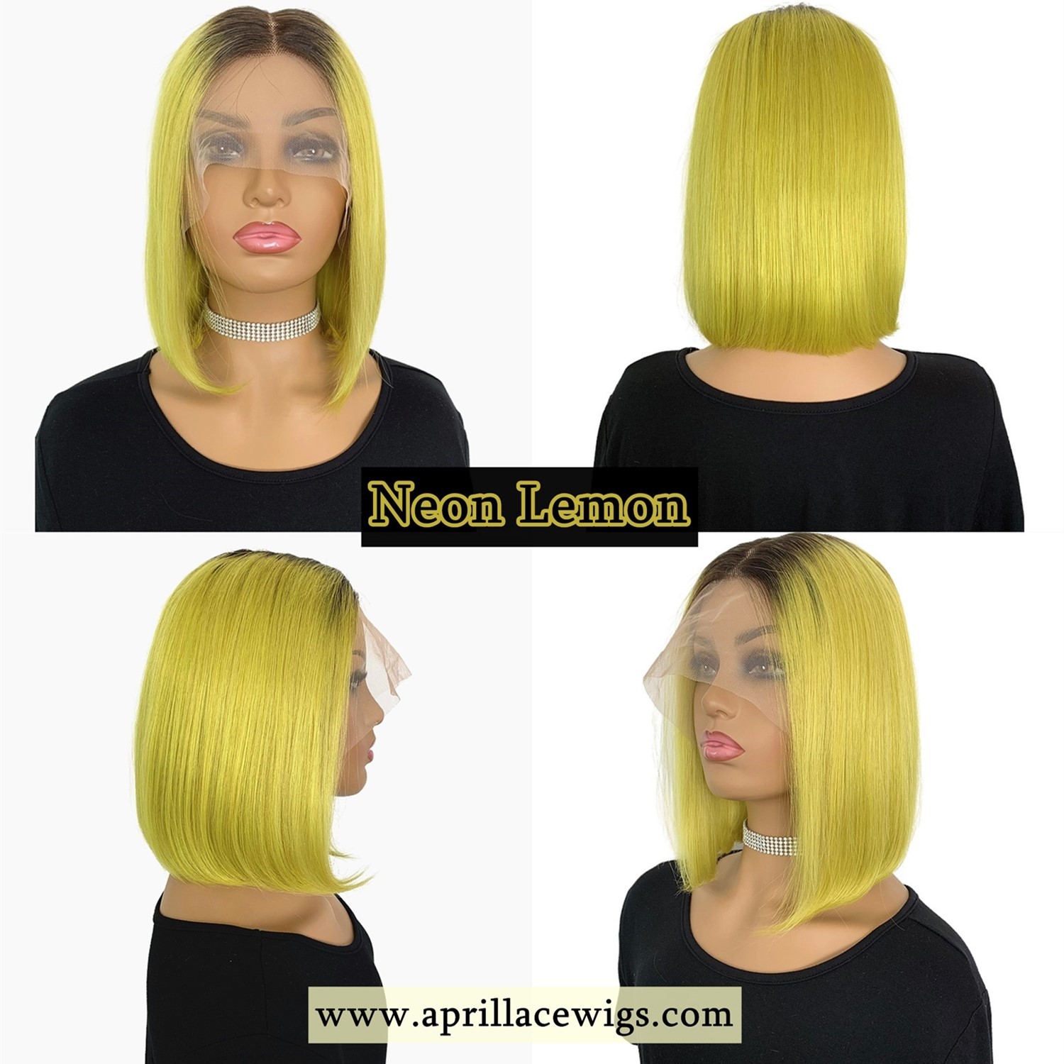 Neon Green Yellow Pink Ombre Color Bob Style Glueless T Part Lace Wig