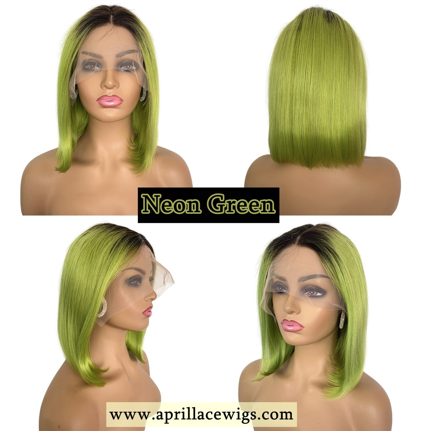 Neon Green Yellow Pink Ombre Color Bob Style Glueless T Part Lace Wig