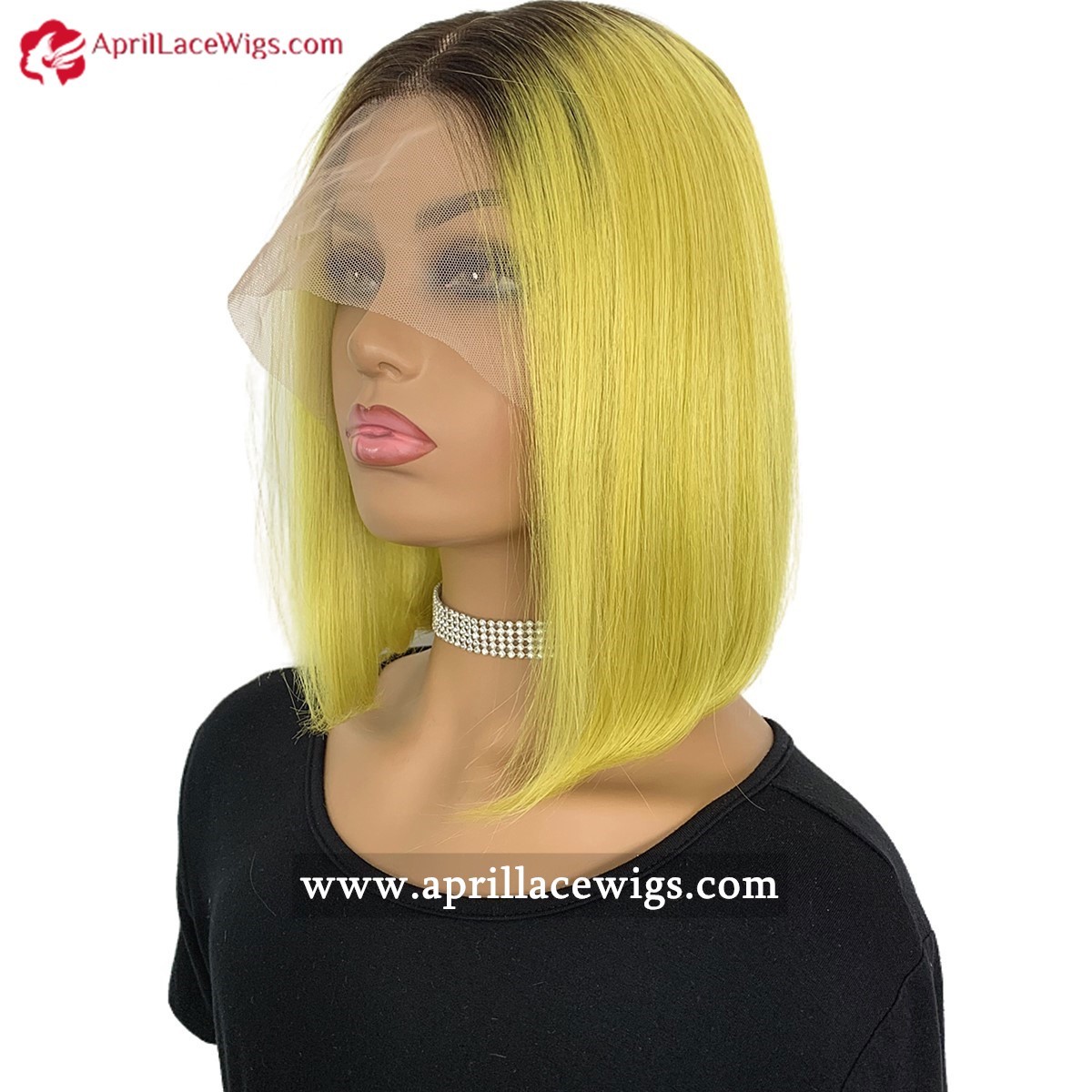 Neon Green Yellow Pink Ombre Color Bob Style Glueless T Part Lace Wig