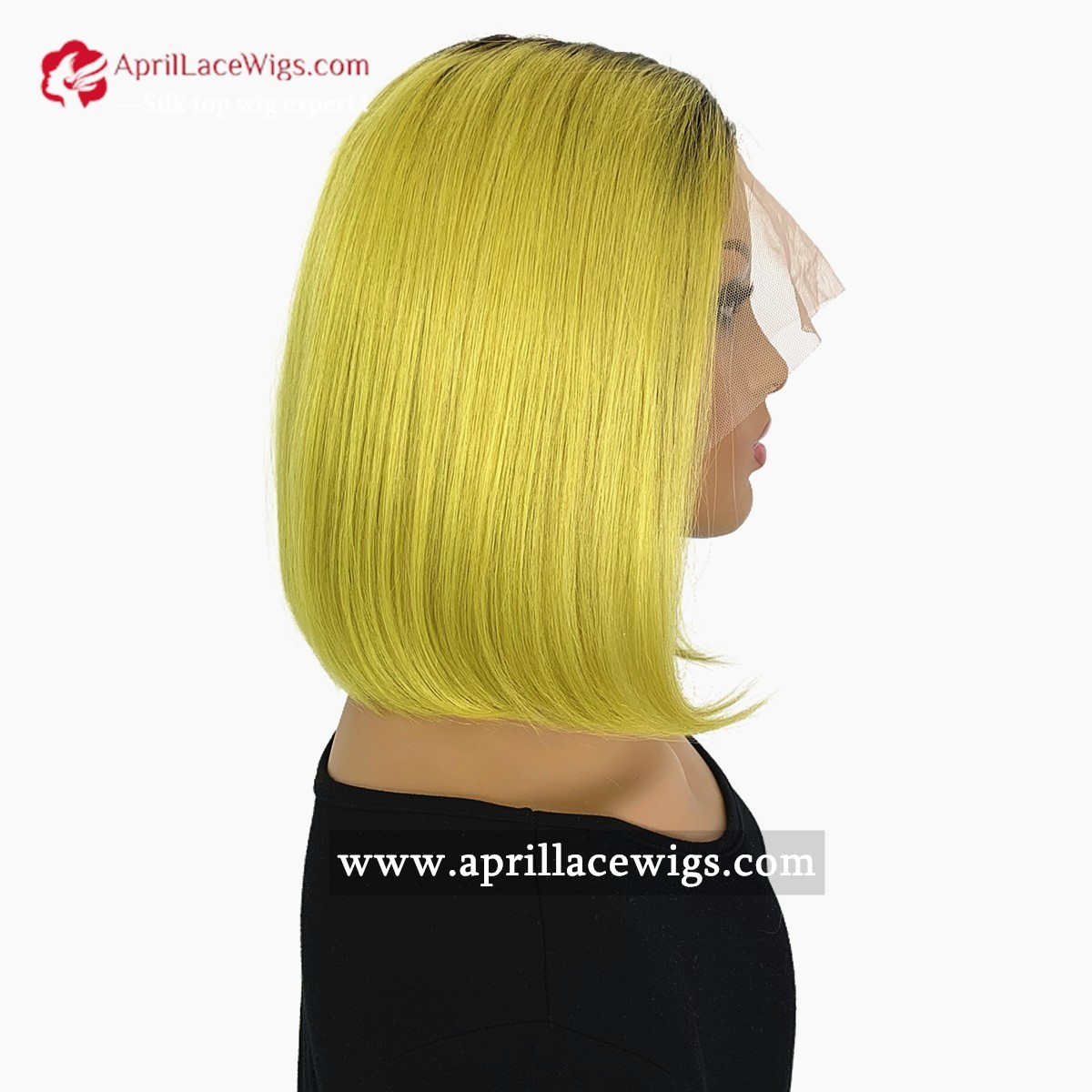 Neon Green Yellow Pink Ombre Color Bob Style Glueless T Part Lace Wig