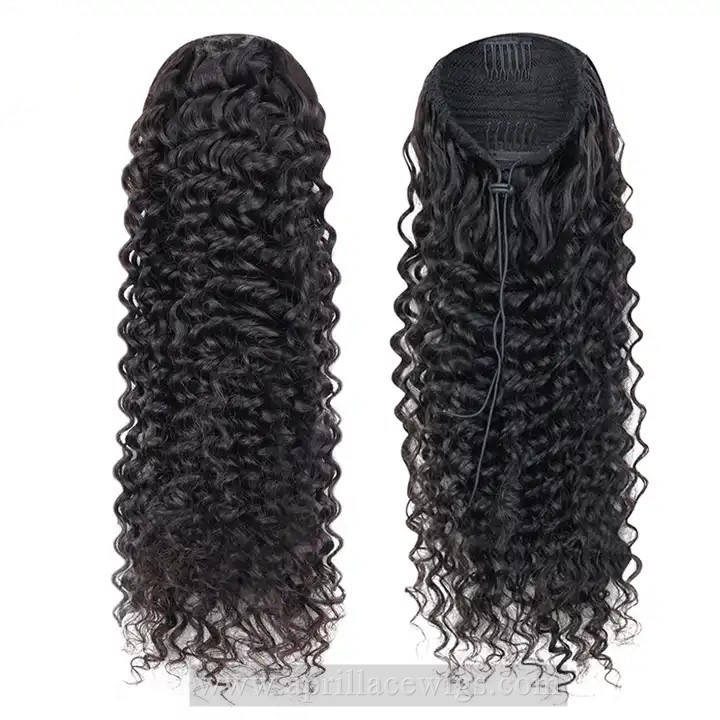 Wave Wrap Drawstring Ponytail Double Drawn Human Hair Extension