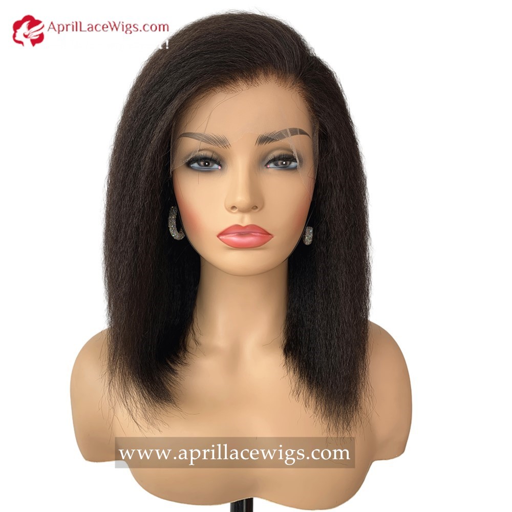 Human Hair Italian Yaki Blunt Cut 13x4 HD lace front wig 150% density