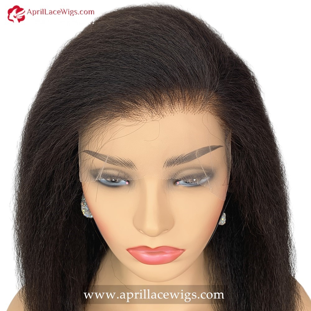 Human Hair Italian Yaki Blunt Cut 13x4 HD lace front wig 150% density