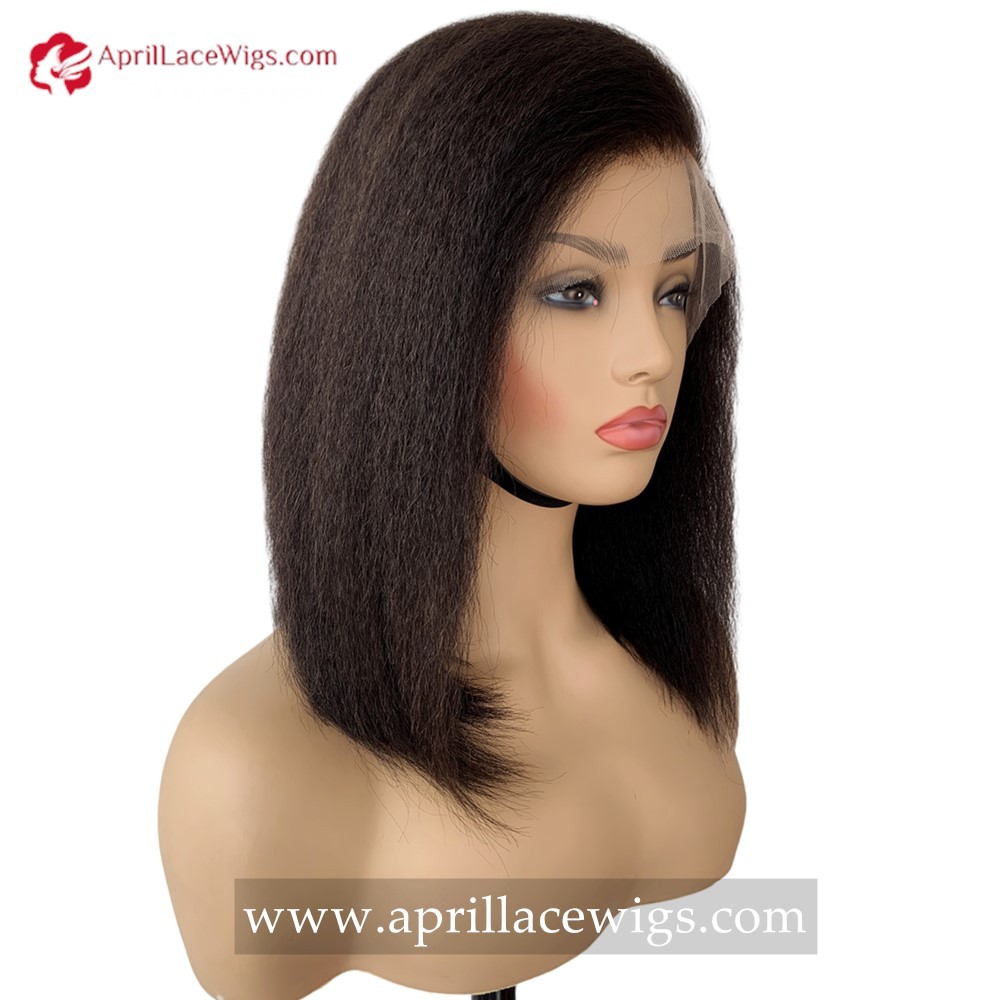 Human Hair Italian Yaki Blunt Cut 13x4 HD lace front wig 150% density