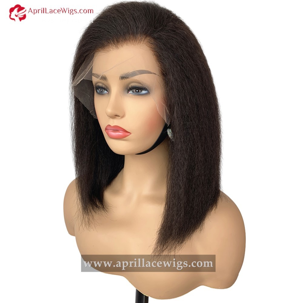 Human Hair Italian Yaki Blunt Cut 13x4 HD lace front wig 150% density