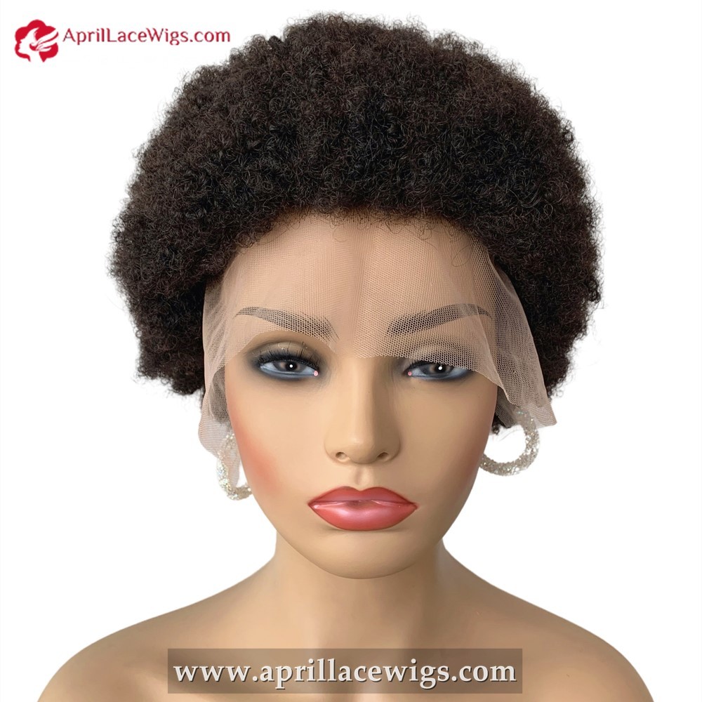 6 inches Afro Curly 13X4 Lace Front Human Hair Wig African Natural American Hair