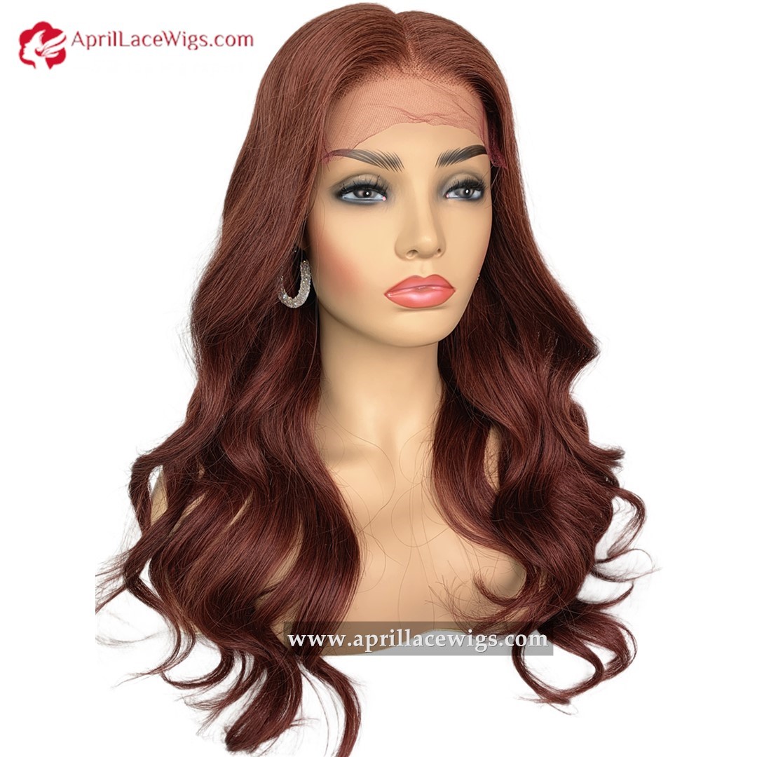 Brown Red Cooper 250% Density Human Hair Loose Wave 5x5 Lace Closure Wig