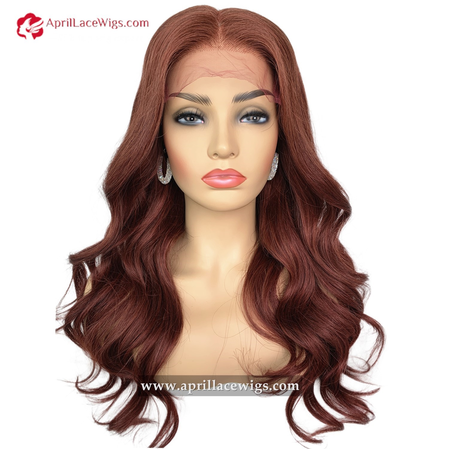 Brown Red Cooper 250% Density Human Hair Loose Wave 5x5 Lace Closure Wig