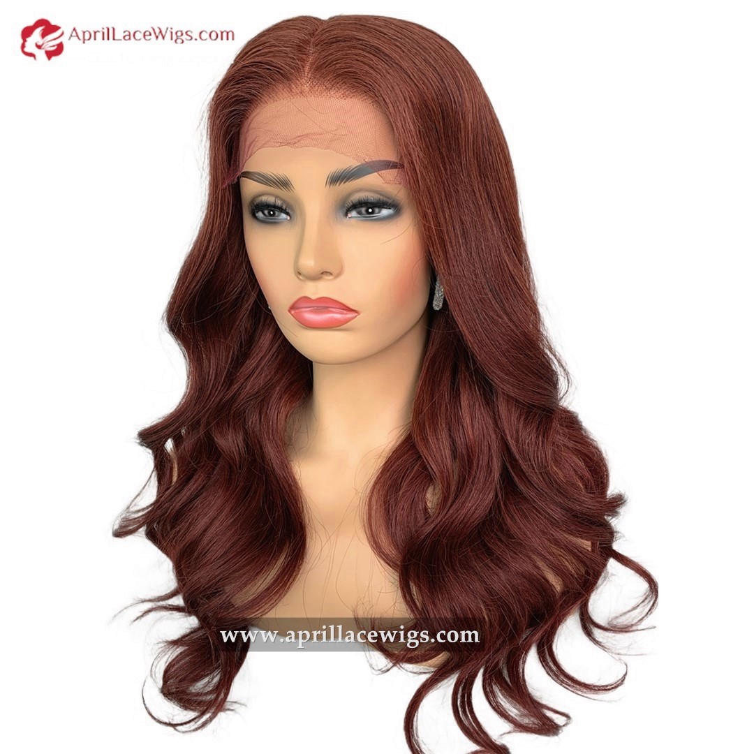 Brown Red Cooper 250% Density Human Hair Loose Wave 5x5 Lace Closure Wig