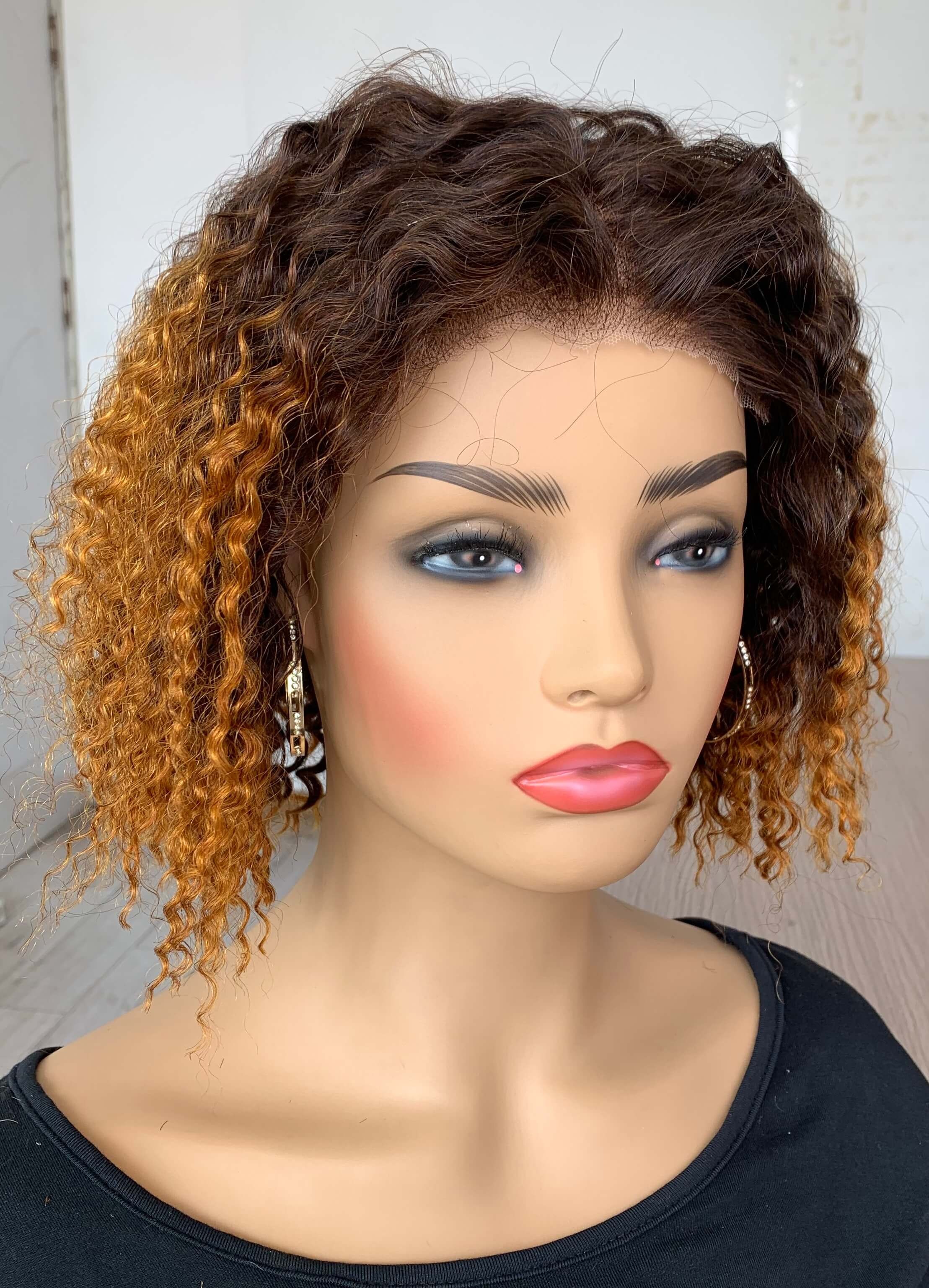 Ombre color curly lace closure wig