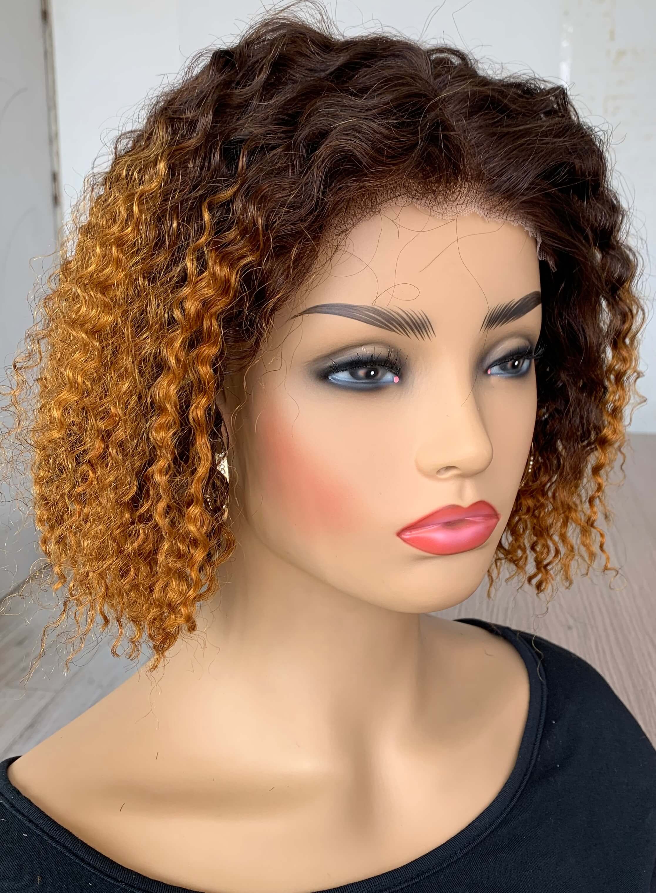 Ombre color curly lace closure wig