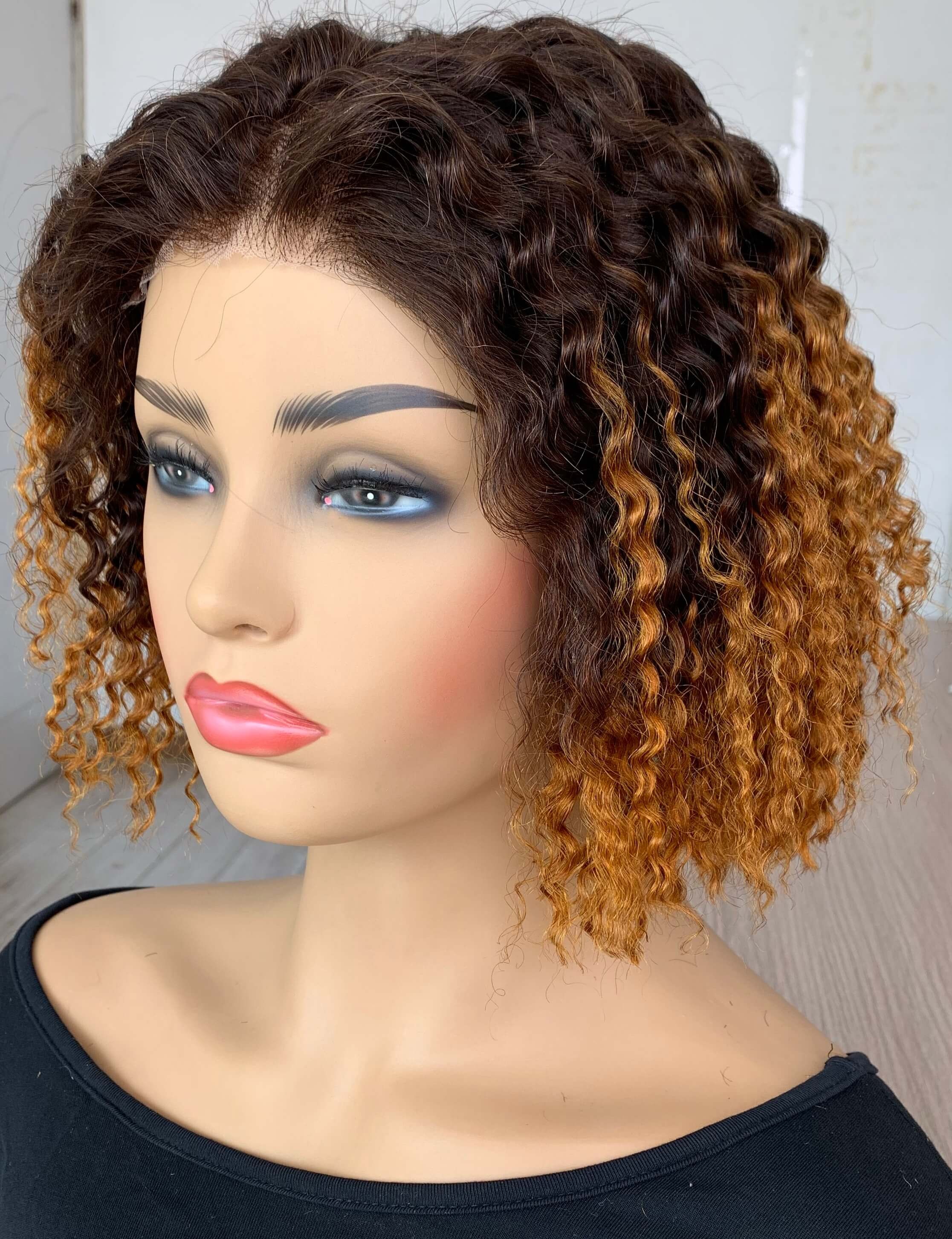 Ombre color curly lace closure wig