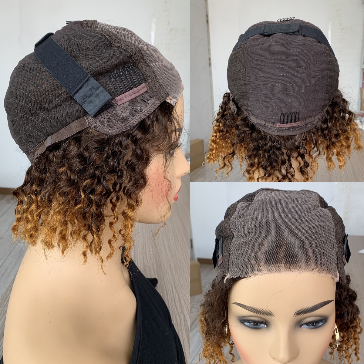 Ombre color curly lace closure wig