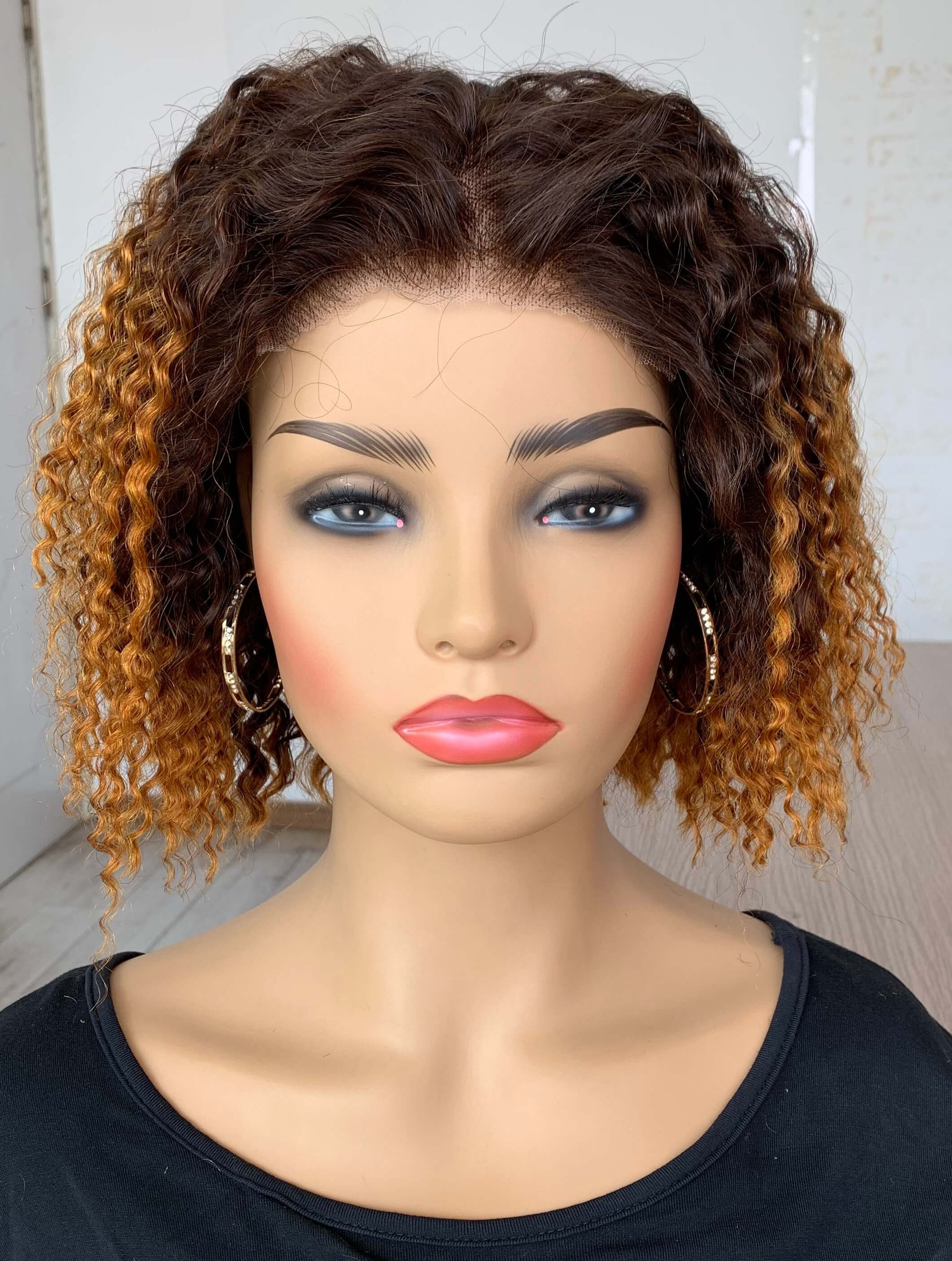 Ombre color curly lace closure wig