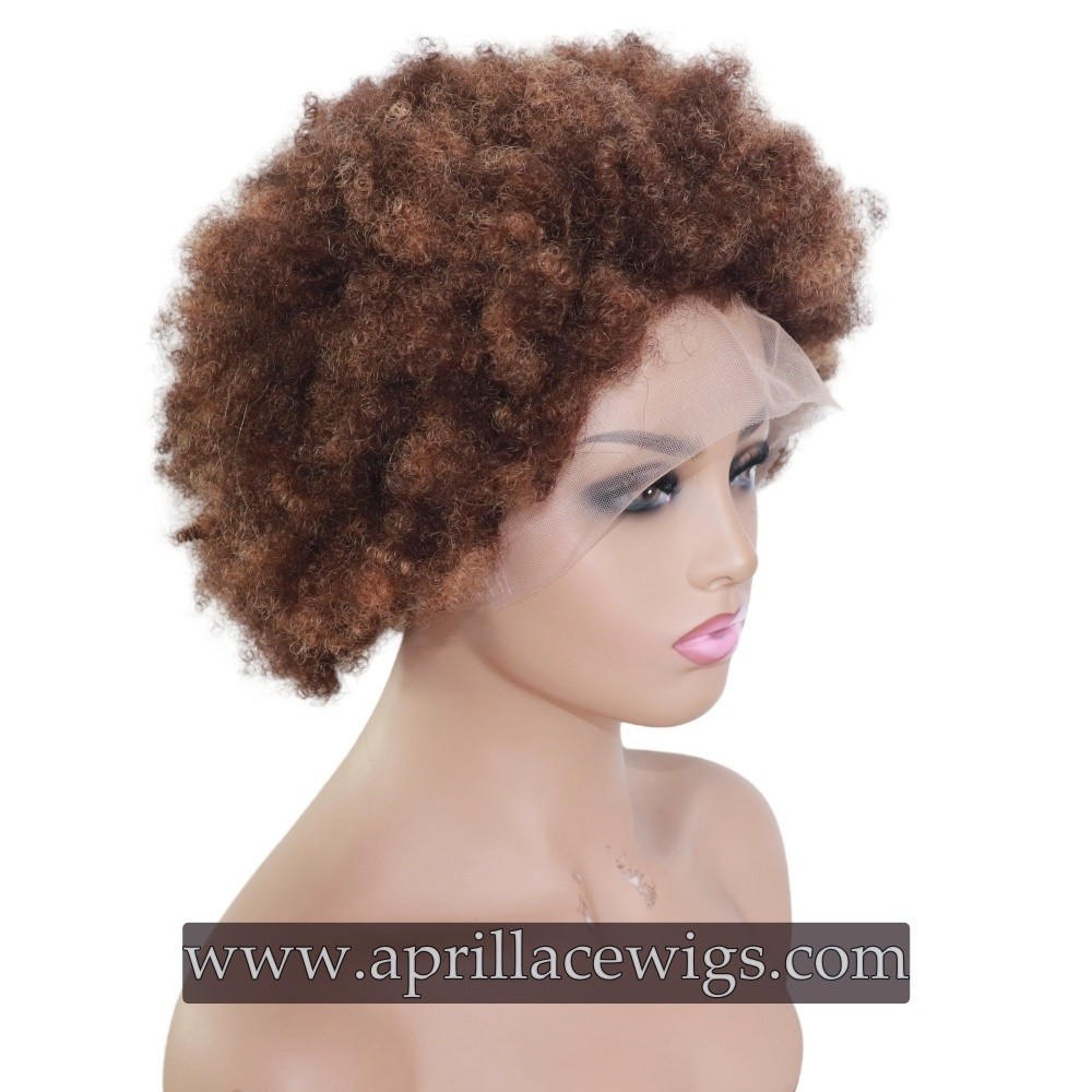 Afro Curly 4/27 Highlight 150% Density Virgin Human Hair Glueless 13x4 lace front wig