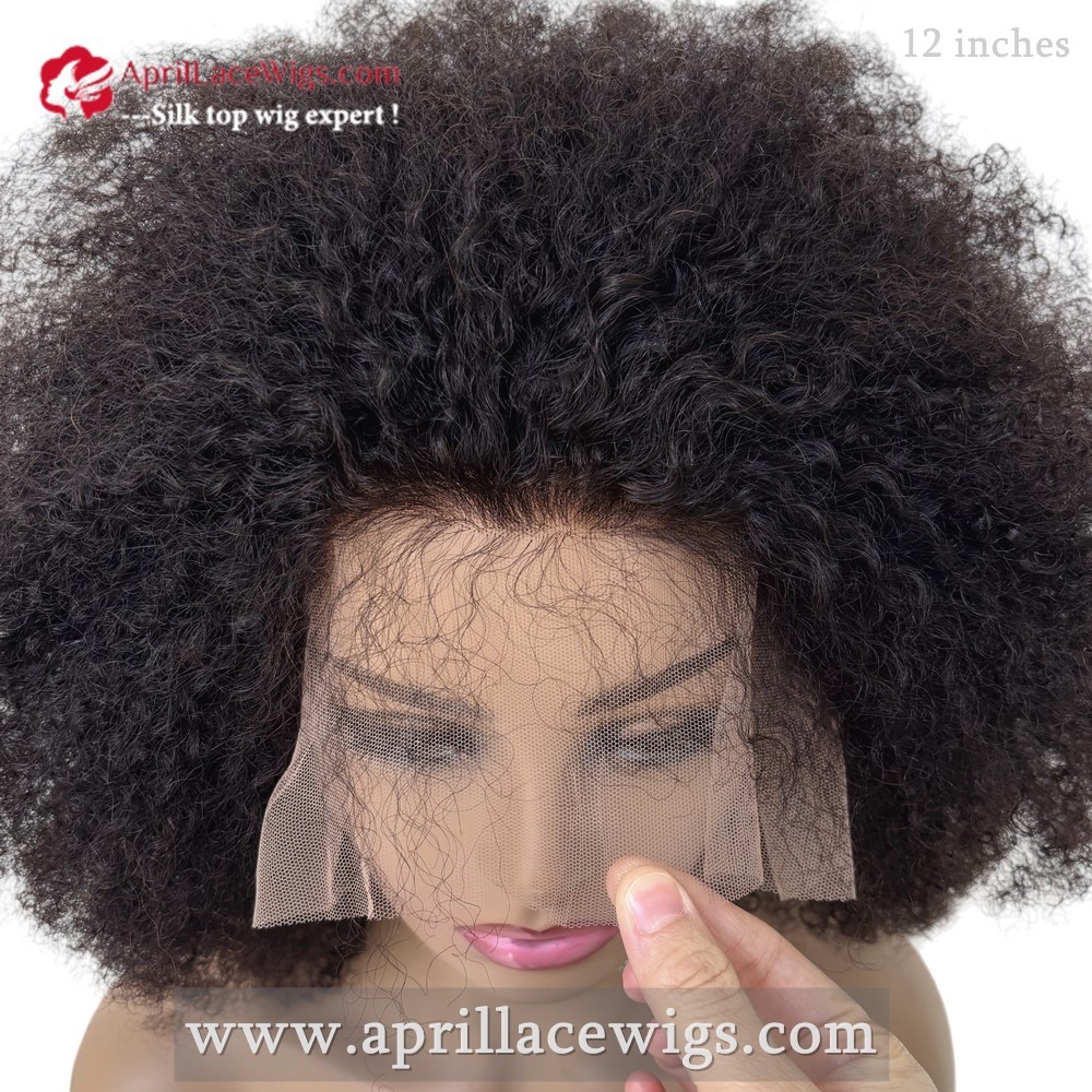 100% Human Hair 150% density 4A Curly Silk Top Glueless Lace Front Wig